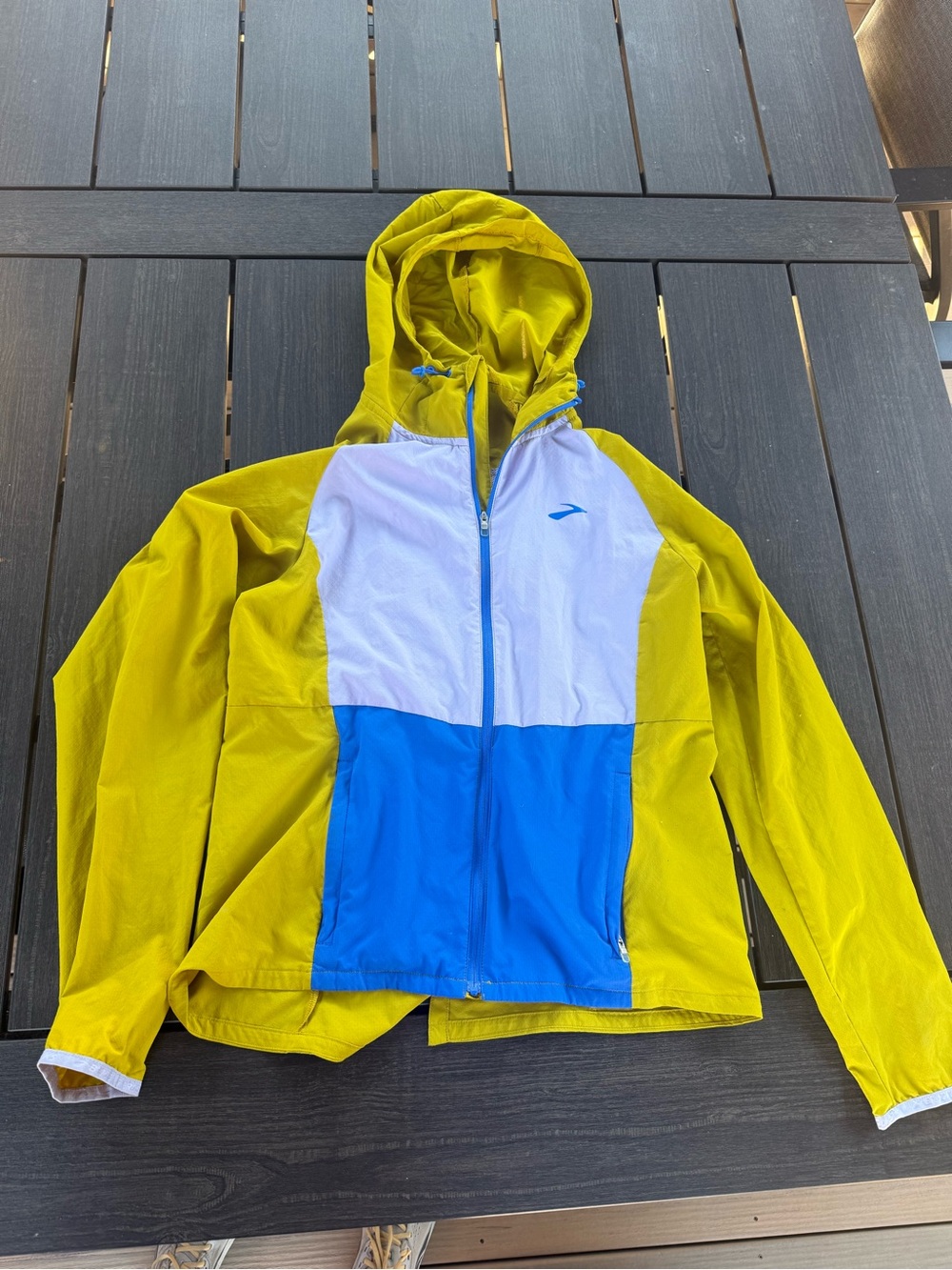 Brooks Yellow/Lilac/Blue Colorblock Hooded Running Windbreaker